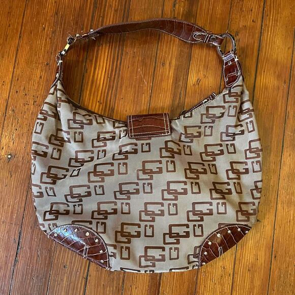 Guess Brown Monogram Hobo Bag Y2K Purse - Picture 3 of 3